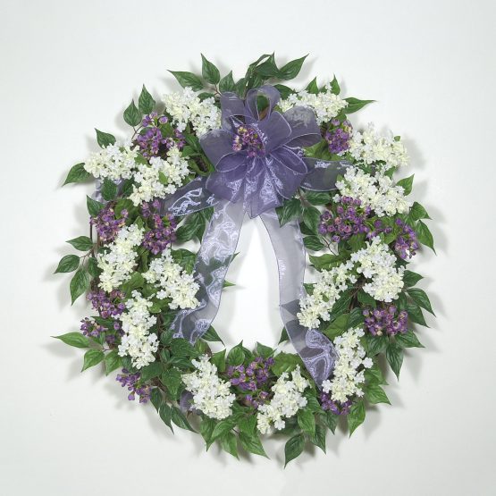 "Fresh-cut" White Lilac Wreath in Lavender